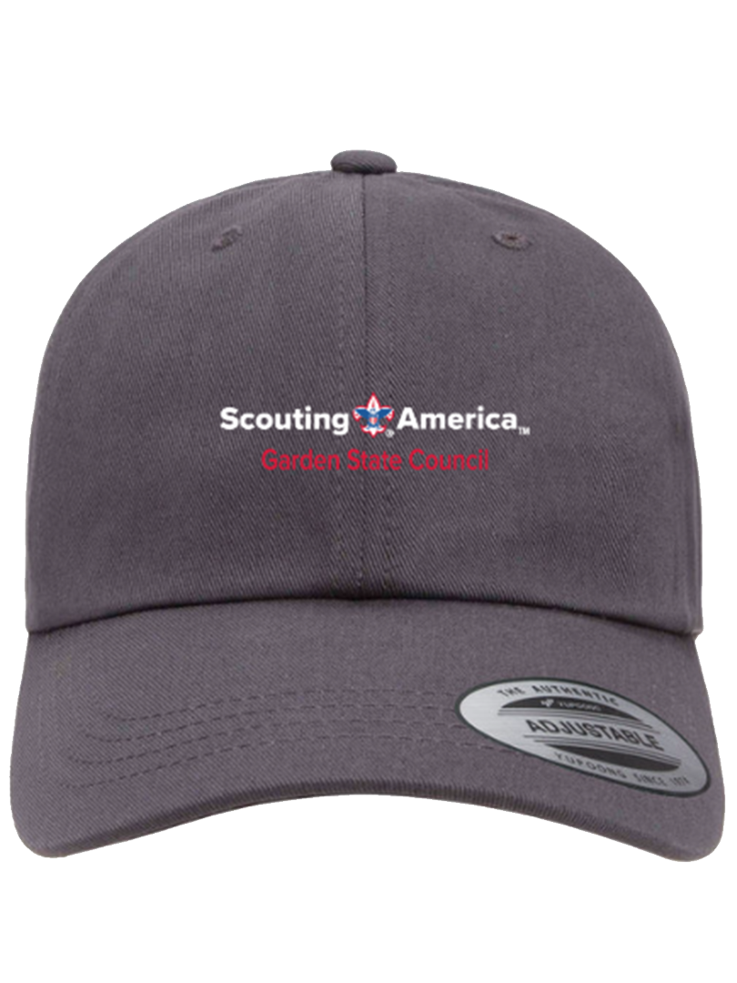 Gray baseball cap embroidered with the Scouting America Garden State Council logo.