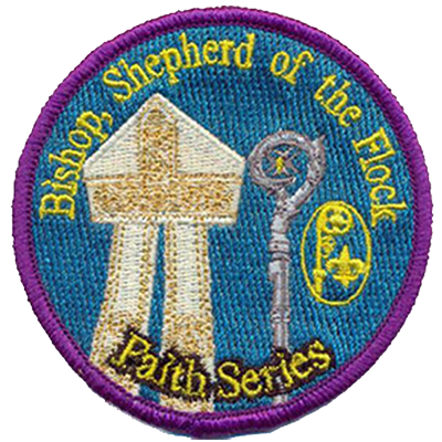 Circular Bishop Shepherd of the Flock Faith Series patch featuring a bishop’s mitre and crosier.